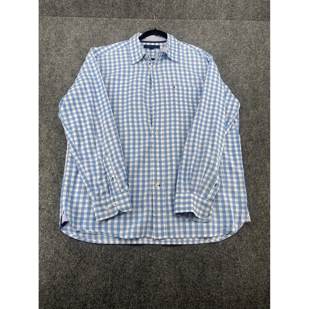 Tommy Hilfiger Button Down Shirt Mens Large Blue Gingham Check Long Sleeve L